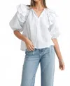 Mable Amelia Stripe Ruffle Blouse In White In White