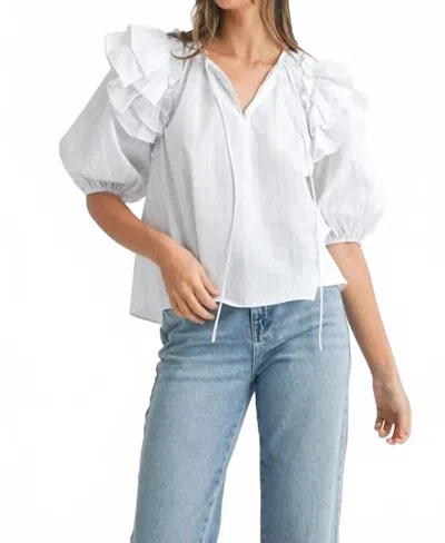 Mable Amelia Stripe Ruffle Blouse In White