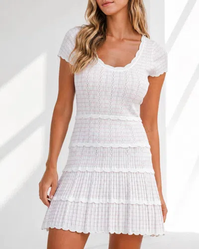 Mable Anna Scallop Detail Knitted Mini Dress In Pink In White