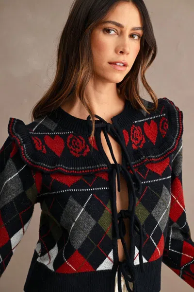 Mable Argyle Cardigan Top Navy Multi