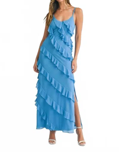 Mable Asymmetrical Tiered Ruffled Maxi Dress In Blue