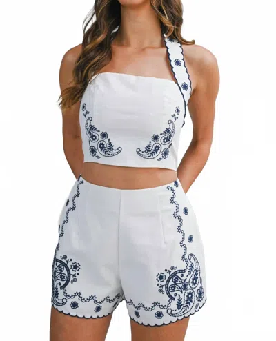 Mable Ava Paisley Embroidery Halter Top In Off White