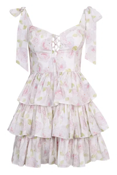 Mable Baylee Floral Print Bow Tied Mini Dress Off White In Multi