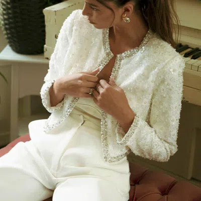 Mable Beaded Cropped Jacket In White