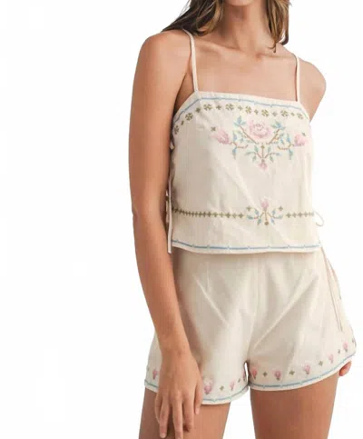 Mable Belrose Embroidered Crop Top And Shorts Set In Taupe In White