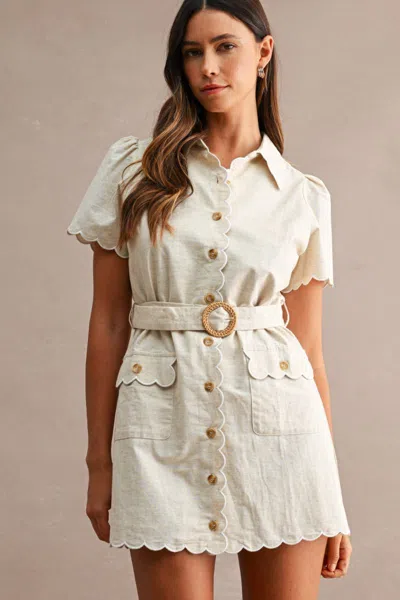 Mable Belted Shirt Dress Oatmeal In Blue