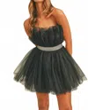 Mable Belted Tutu Mini Dress In Black In Black