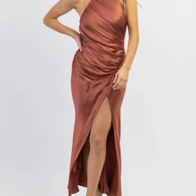 Mable Biltmore Satin Shirring Dress In Gold