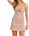 Mable Blossom Floral Print Smocked Front Cutout Mini Dress In Red In Multi