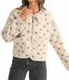 Mable Bow Embroidered Quilted Sherpa Jacket In White In Neutral