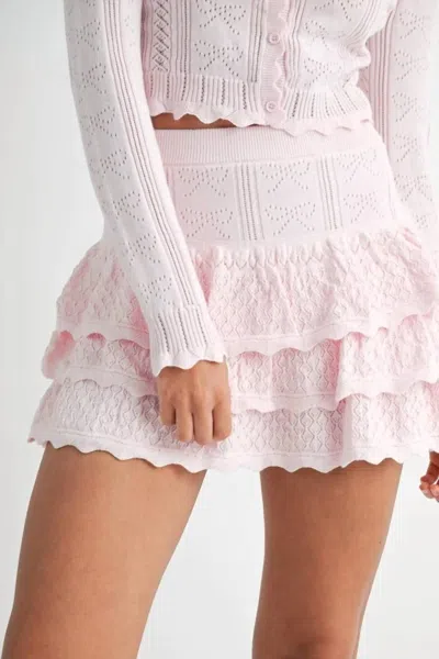 Mable Bow Pointelle Knit Skirt In Light Pink