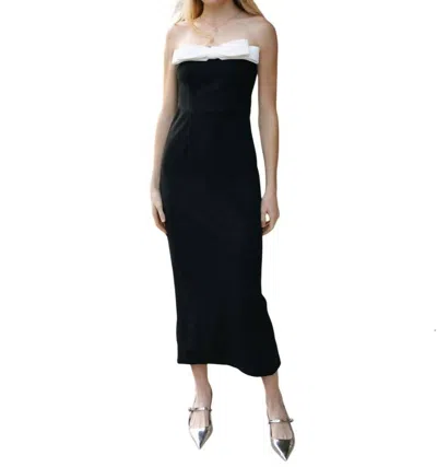 Mable Bow-strapless Midi Dress In Black