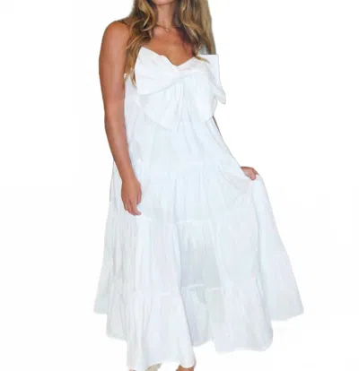 Mable Bow Tiered Midi Dress In White