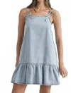 Mable Cami Ribbon Bow Detail Denim Mini Dress In Blue Denim In Blue