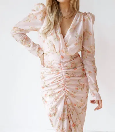 Mable Camila Floral Midi Dress In Pink In Multi