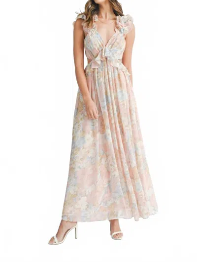 Mable Carrie Ruffled Floral Dress In Multi In Gray
