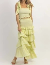 Mable Charm Smocked Maxi Skirt Set In Lime In Green