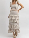 MABLE CHARM SMOCKED MAXI SKIRT SET IN NEUTRAL