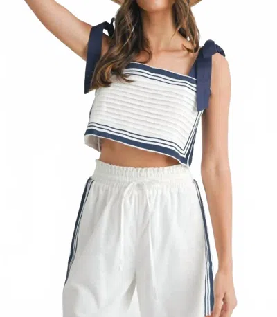 Mable Chevron Linen Crop Top In White In Multi