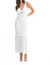 Mable Chevron Textured Ruffled Knit Dress In Off White In White