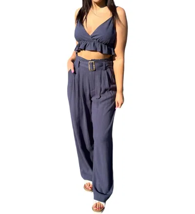 Mable Choosing You Cami Top And Paper Bag Pants Set In Navy In Blue