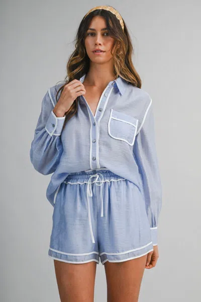 Mable Contrast Detail Shirt And Short Set Blue