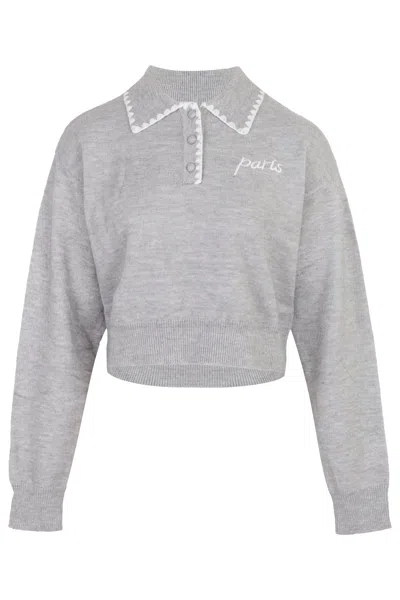 Mable Contrast Stitch Collared Sweater Grey In Gray