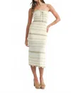 Mable Contrast Striped Crochet Knit Midi Dress In Light Taupe