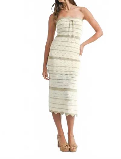 Mable Contrast Striped Crochet Knit Midi Dress In Light Taupe