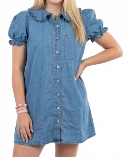 Mable Coquette Denim Puff Sleeve Mini Dress In Blue