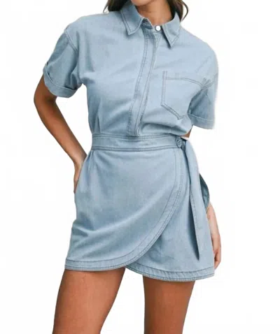 Mable Cora Denim Wrap-style Mini Dress In Light Wash In Blue
