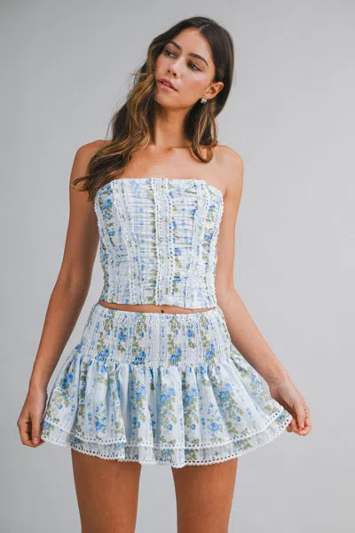 Mable Corset Top And Skort Set Blue In Multi