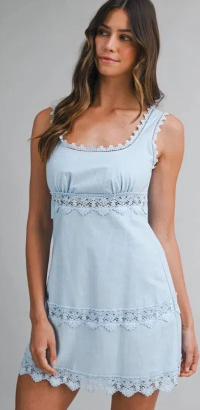 Mable Crochet Daydream Lace Dress In Chambray Blue