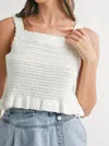 Mable Crochet Ruffle Hem Top In White In White