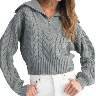 Mable Crop Cable Knit Sweater In Gray