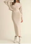 Mable Crop Knit Top And Midi Skirt Set In Light Taupe