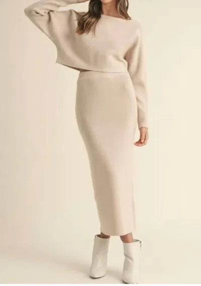 Mable Crop Knit Top And Midi Skirt Set In Light Taupe