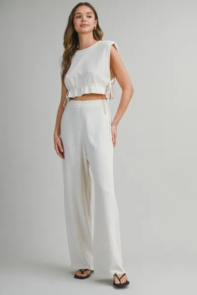 Mable Crop Top And Long Pants Set Oatmeal In White