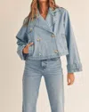 MABLE CROPPED DENIM TRENCH JACKET IN WASHED BLUE
