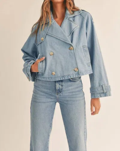 Mable Cropped Denim Trench Jacket In Washed Blue