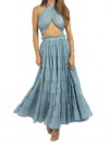 Mable Crossover Tie Tiered Maxi Dress In Azul In Blue