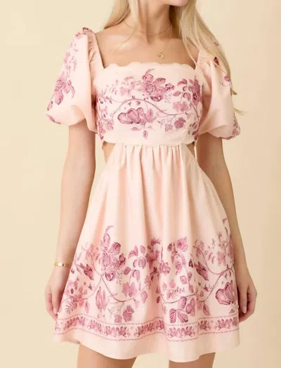 Mable Cutout Floral Babydoll Dress In Natural Blush In Pink