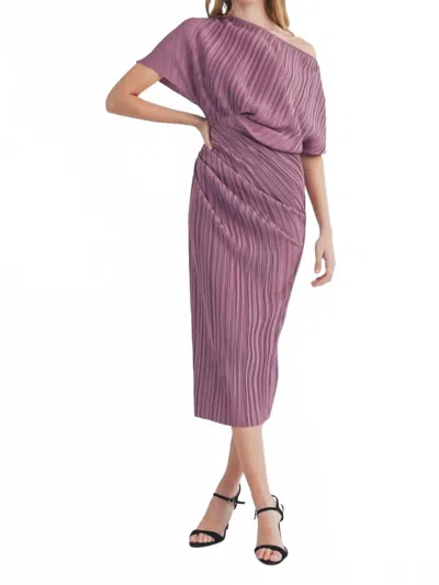Mable Cynthia One Shoulder Pleated Midi Dress In Plum In Purple