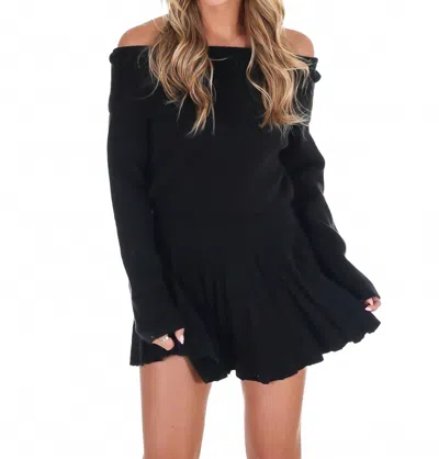Mable Daily Soft Off Shoulder Mini Sweater Dress In Black