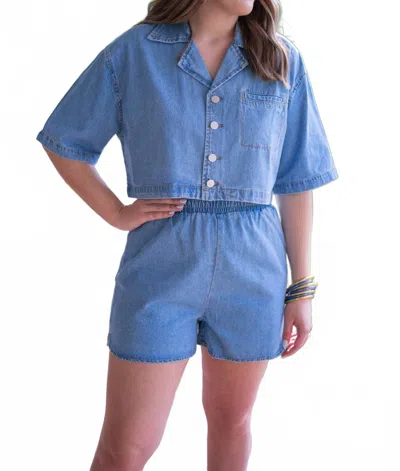 Mable Denim Top And Shorts Set In Chambray Denim In Blue
