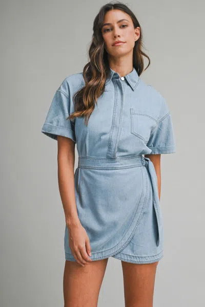 Mable Denim Wrap Skirt Mini Dress In Blue