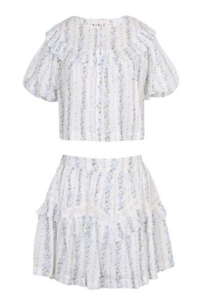 Mable Dionne Lace Ruffle Top And Mini Skirt Set Off White