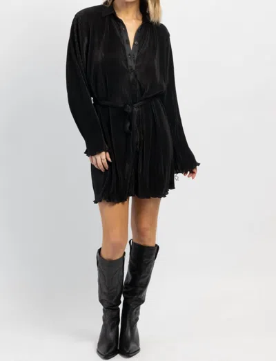 Mable Disco Belt Plisse Mini Dress In Black