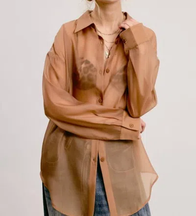 Mable Dress To Impress Sheer Button Down Top In Taupe