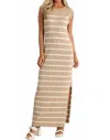 Mable Easy Going Stripe Sweater Midi Dress In Light Taupe In Multi